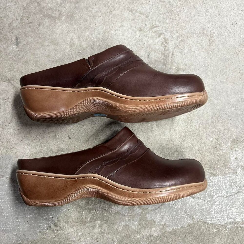 Softwalk Amber Dark Brown Leather Clogs Size 9.5W Wide Comfort Slip On - Picture 4 of 7